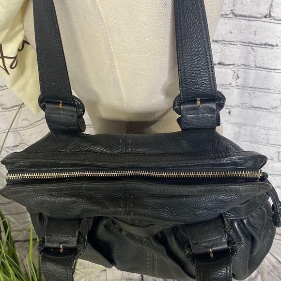 Cole Haan Soft Leather Hobo Purse Shoulder Bag Black Two Handle Pockets Dust Bag - Picture 4 of 13